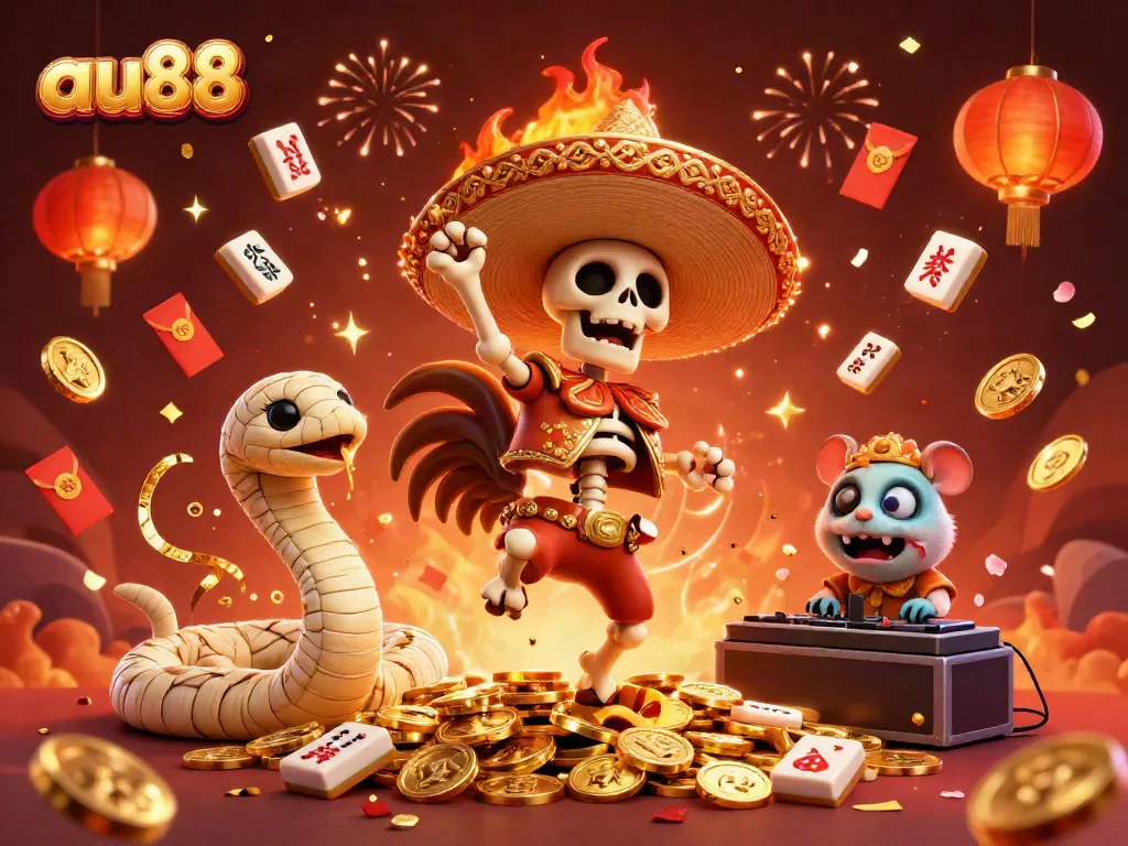 Enjoy winning moments at au88 with a vibrant celebration of casino gaming, featuring dynamic characters.