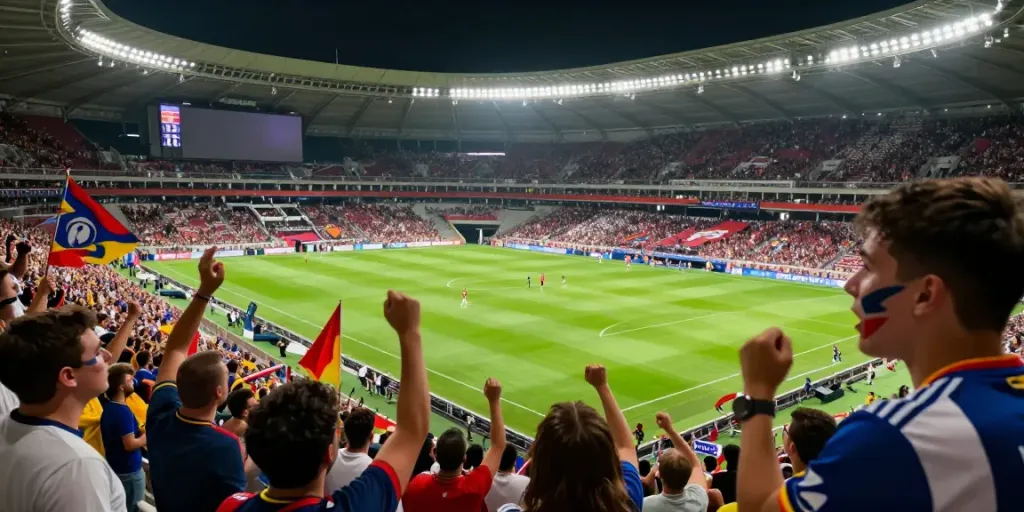 Xoilactv stadium scene capturing the excitement of a live football match with cheering fans and players in action.
