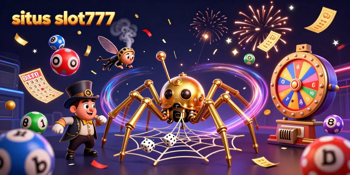 Experience the excitement of situs slot777 with vibrant lottery balls and engaging steampunk characters.