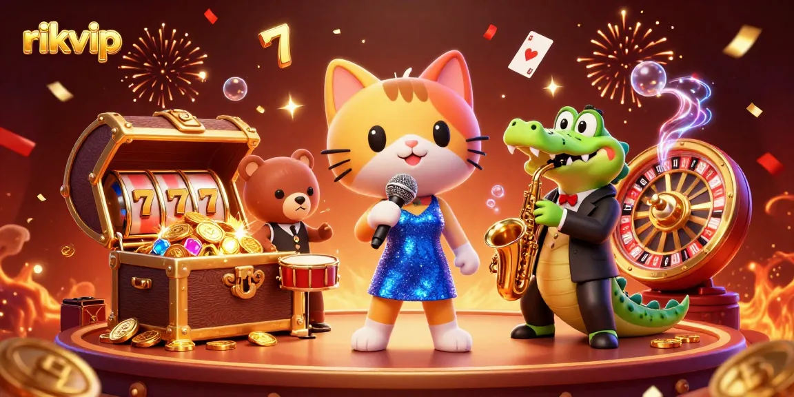 Experience the thrill of rikvip games with this vibrant casino scene featuring lively characters and exciting game elements.