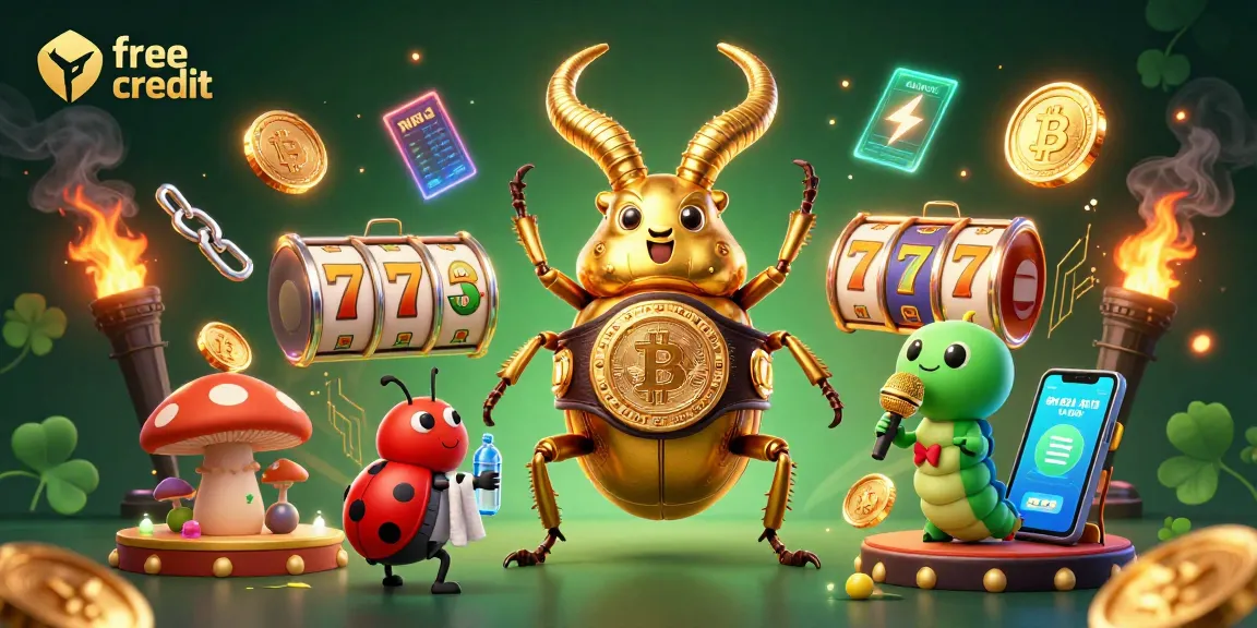Engage with free credit offers in a vibrant casino-themed scene showcasing playful characters and glowing game elements.