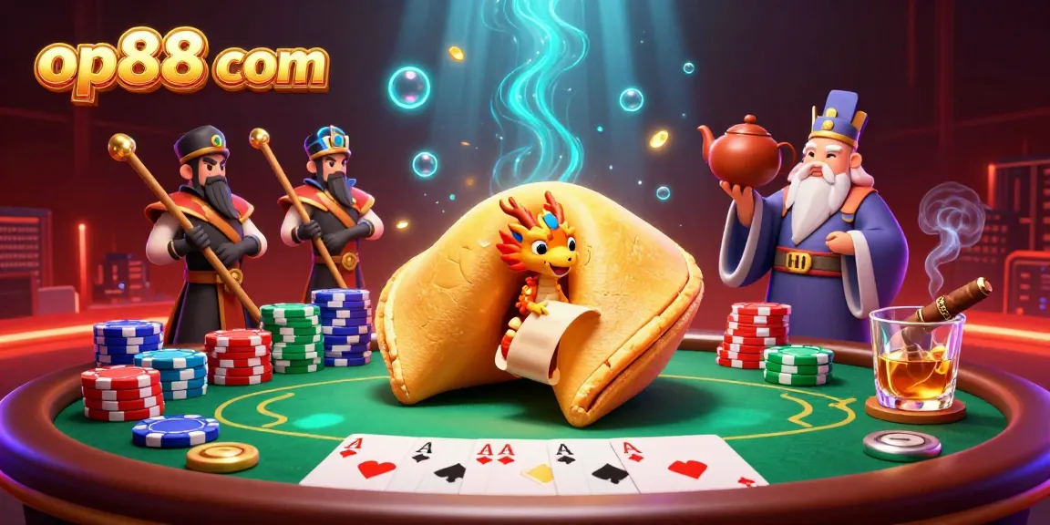 Experience thrilling gaming at op88 com with a dragon revealing fortunes among poker games and gold treasures.
