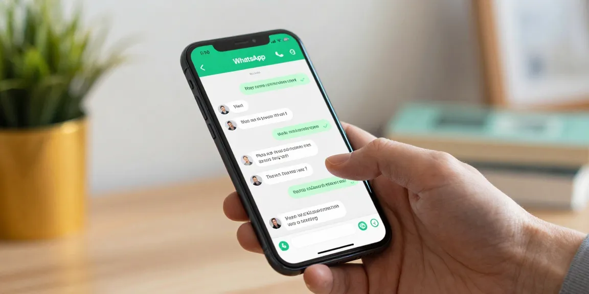 Engaging WhatsApp下載 experience with smartphone user in casual setting.