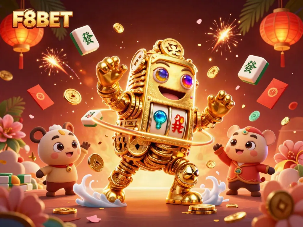 Engage with F8BET's ultimate casino adventure featuring dynamic 3D characters and festive elements.