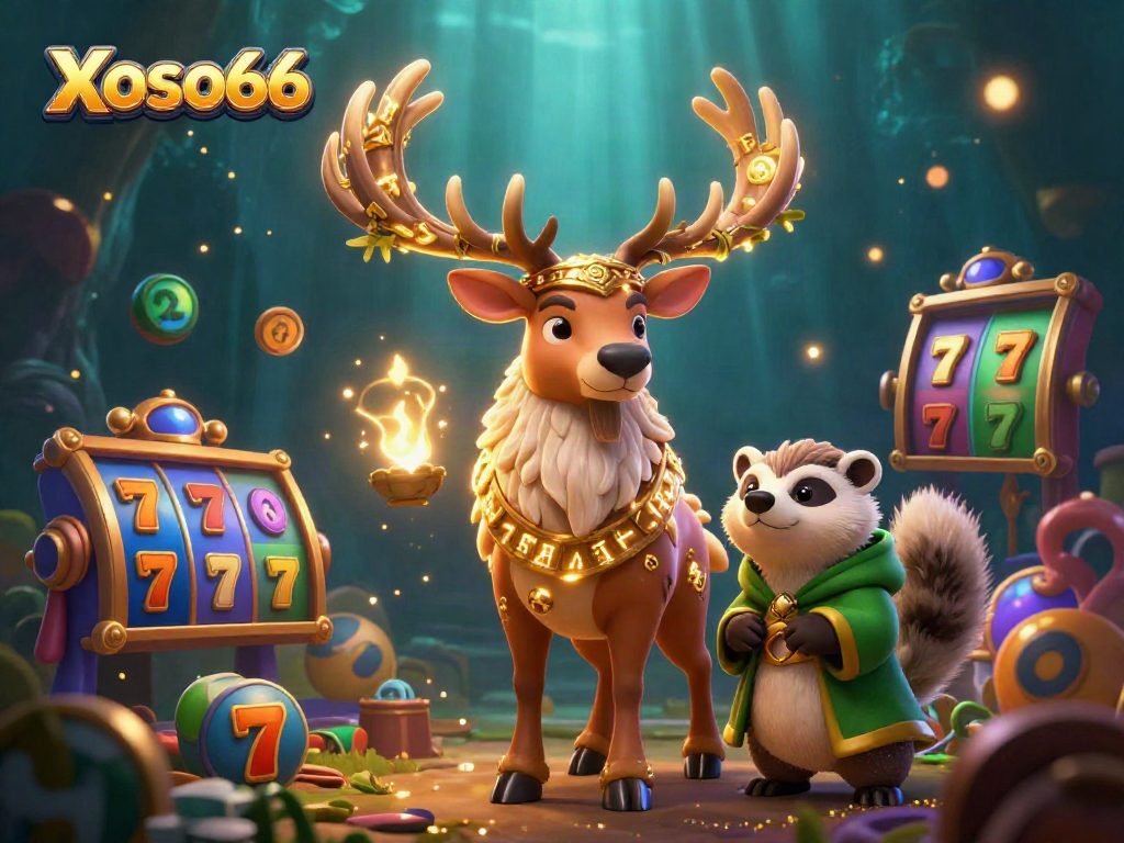 Experience thrilling slot games with Xoso66, featuring vibrant characters and jackpot elements.