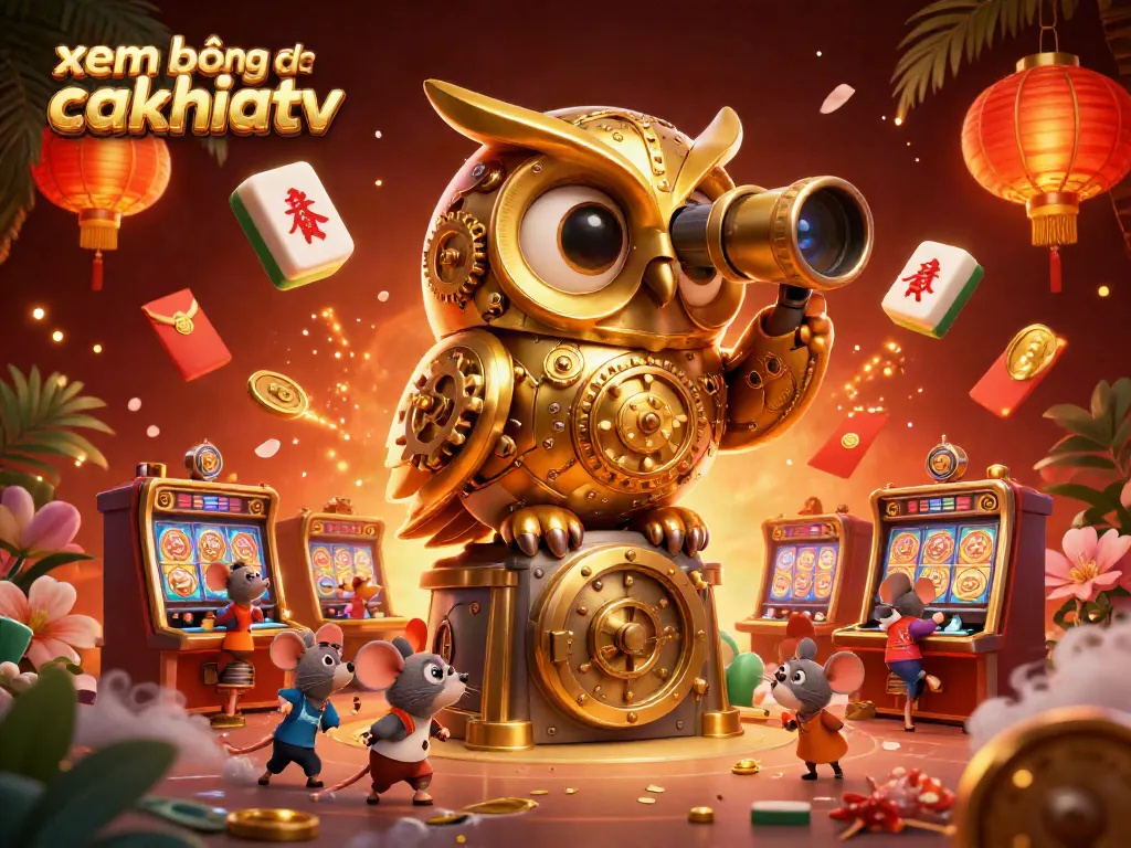Experience xem bóng đá cakhiatv with a vibrant and detailed casino scene featuring a golden owl and lively elements.