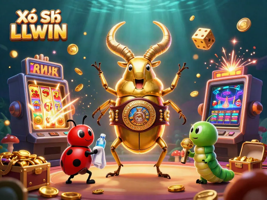 Experience thrilling moments with Xổ Số LLWIN as golden stag beetles and treasures burst forth in an exciting scene.