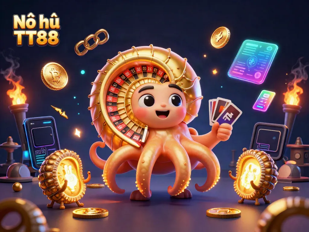 Nổ hũ TT88 offers thrilling jackpot gameplay with an ancient nautilus and glowing crypto elements.