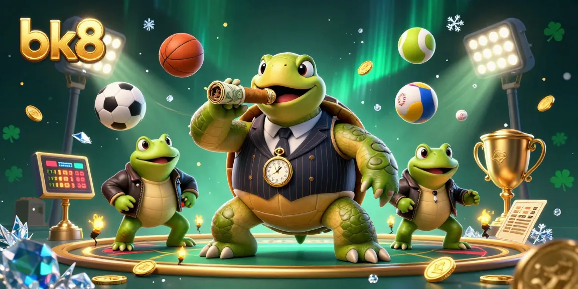 Bettors win big with bk8's dynamic casino scene featuring a snapping turtle, bullfrogs, and flying sports balls.