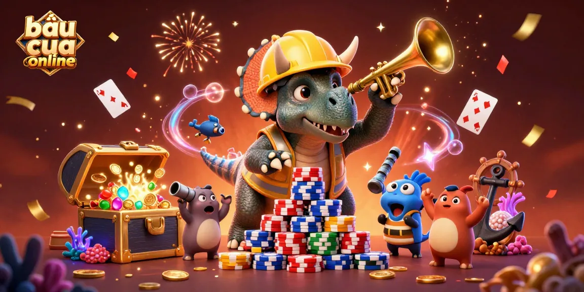 Experience the excitement of bầu cua online with vibrant characters and festive casino elements.