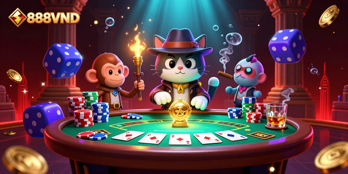 Engage in thrilling gameplay at 888VND with an exciting 3D casino exploration scene featuring unique characters.