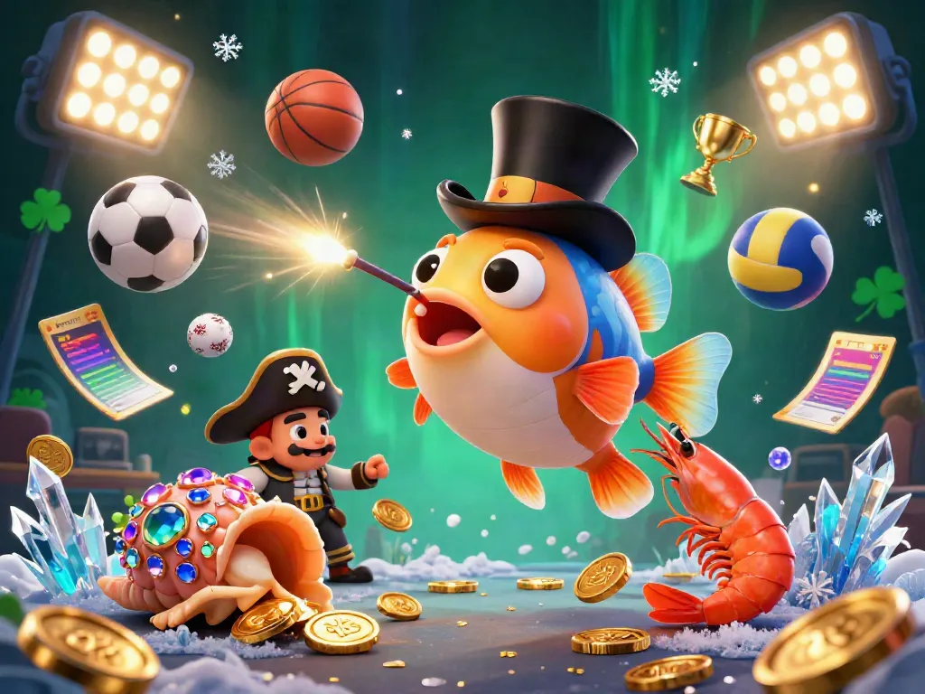 Engage in thrilling gameplay with batamtoto’s cartoon anglerfish and treasure-laden characters amidst sports elements.