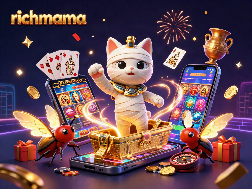 Play exciting slot games at richmama with a vibrant Egyptian-themed illustration.