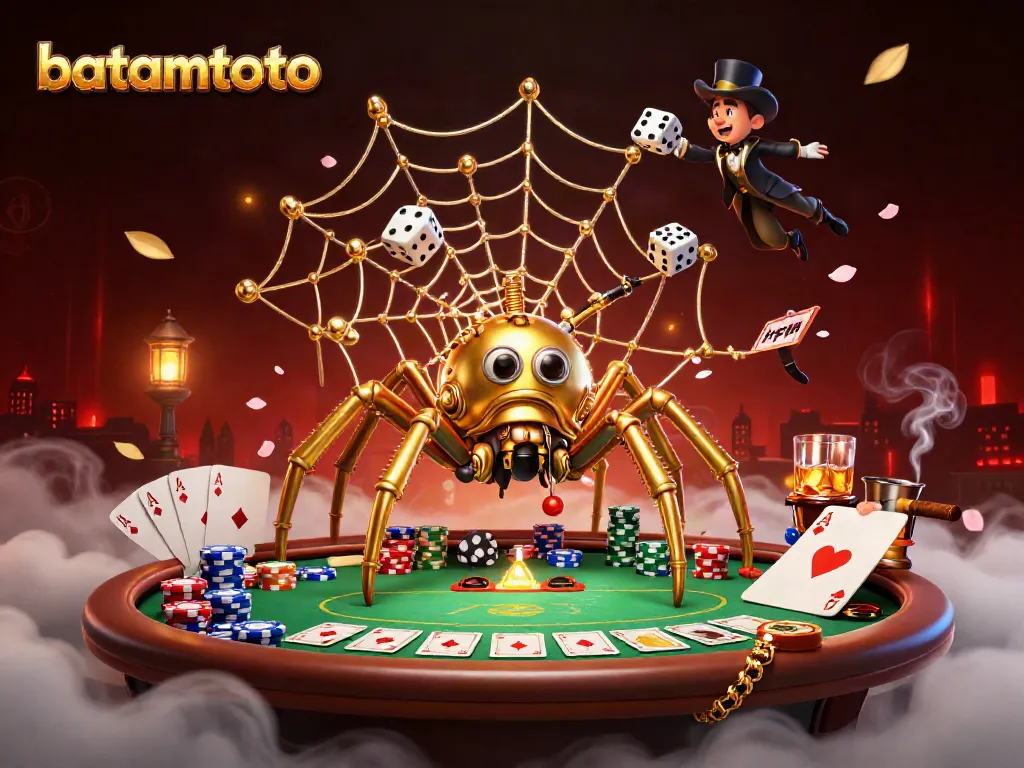 Experience thrilling poker action with batamtoto, featuring a golden spider web of fortune.