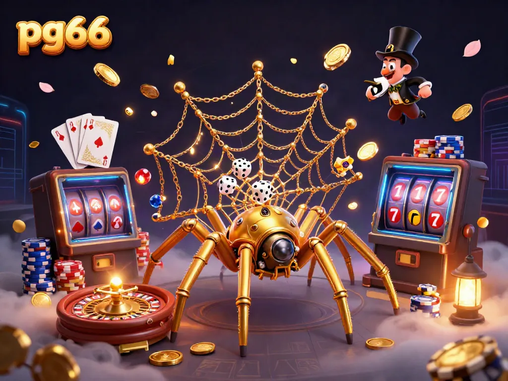 Experience thrilling game action with pg66 in a vibrant 3D casino illustration featuring exciting elements.