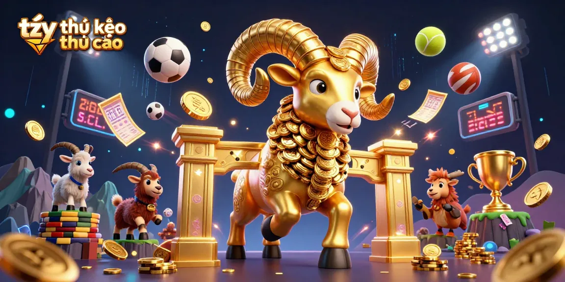 Bet on tỷ lệ kèo nhà cái with our vibrant illustration of sports betting action featuring golden elements.