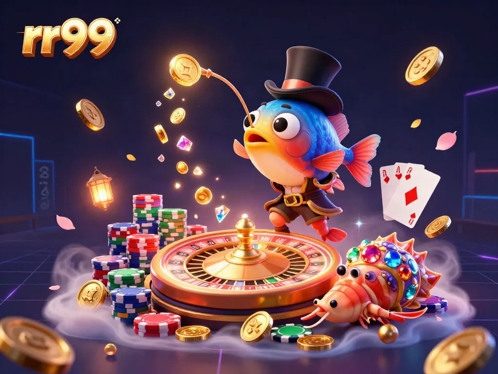 Experience the thrill of rr99 with dynamic scenes of treasure and vibrant casino elements.