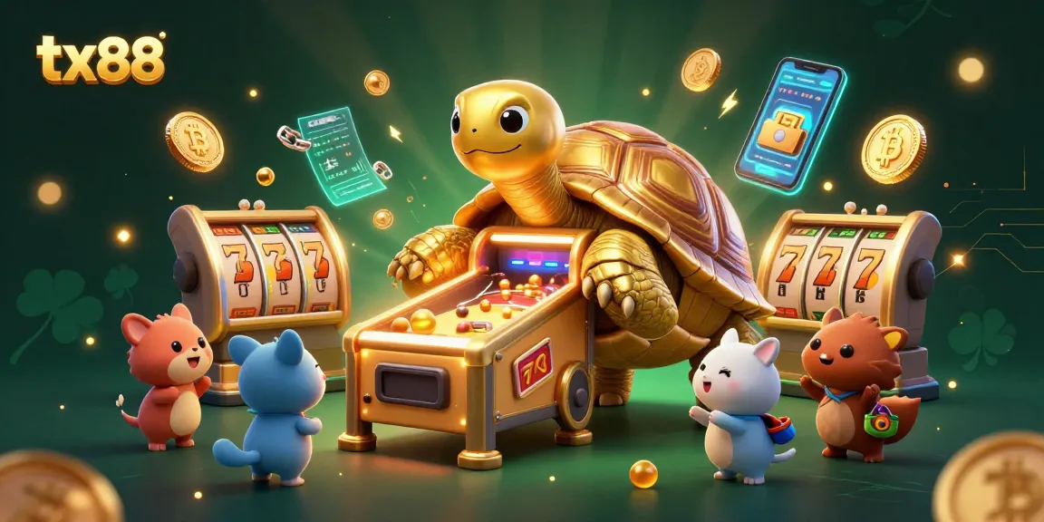 Experience exciting gameplay at tx88 with the colossal golden tortoise, slot machines, and crypto elements!