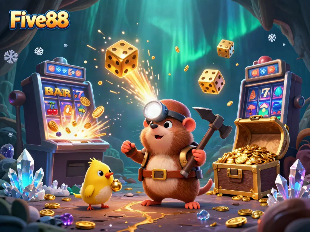 Experience Five88's exciting gameplay with a treasure-hunting mole amidst casino action.