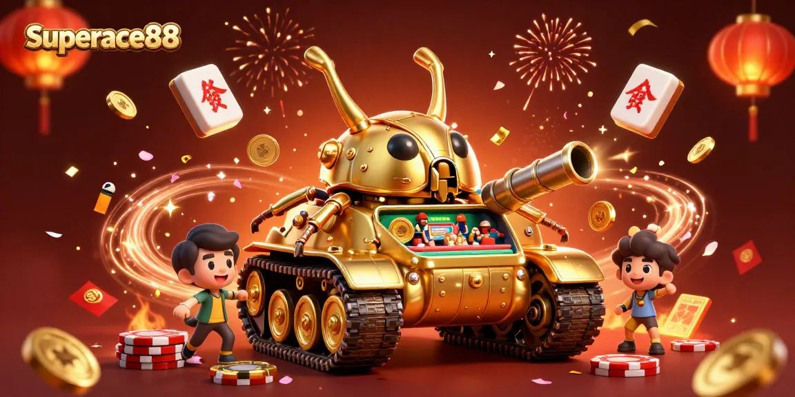 Engage in thrilling gameplay at superace88 with a magical golden beetle tank revealing a miniature casino.