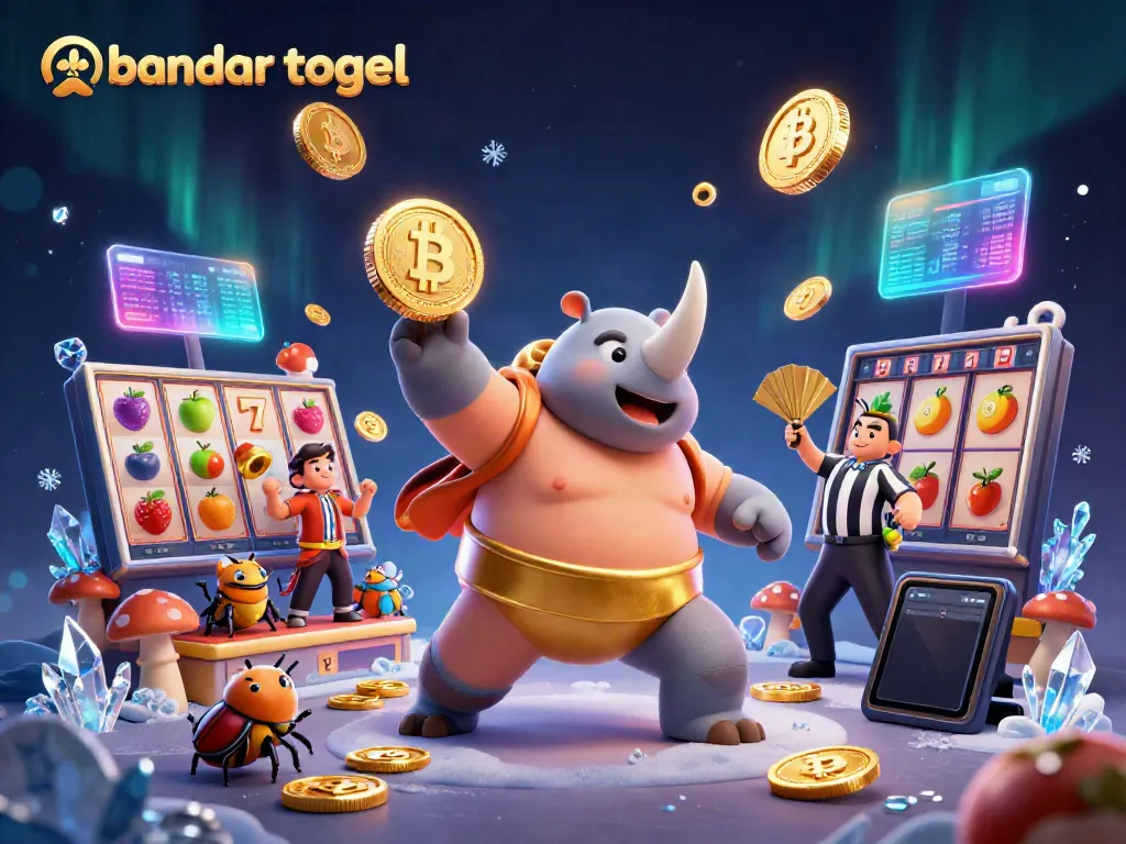 Engage in exciting bandar togel action with a playful 3D sumo beetle champion showcasing vibrant casino elements.