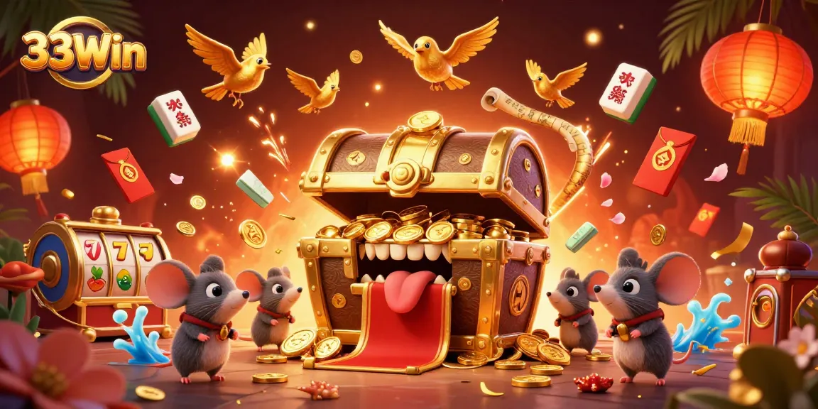 Experience thrilling gameplay at 33Win with a dazzling display of slot reels and treasure-filled adventures.