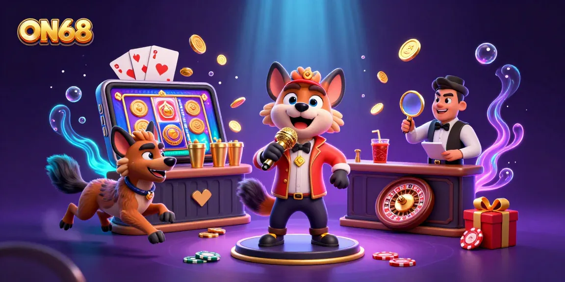 Join the fun at ON68 with hyenas running a vibrant casino comedy club, complete with slot games and energetic characters!