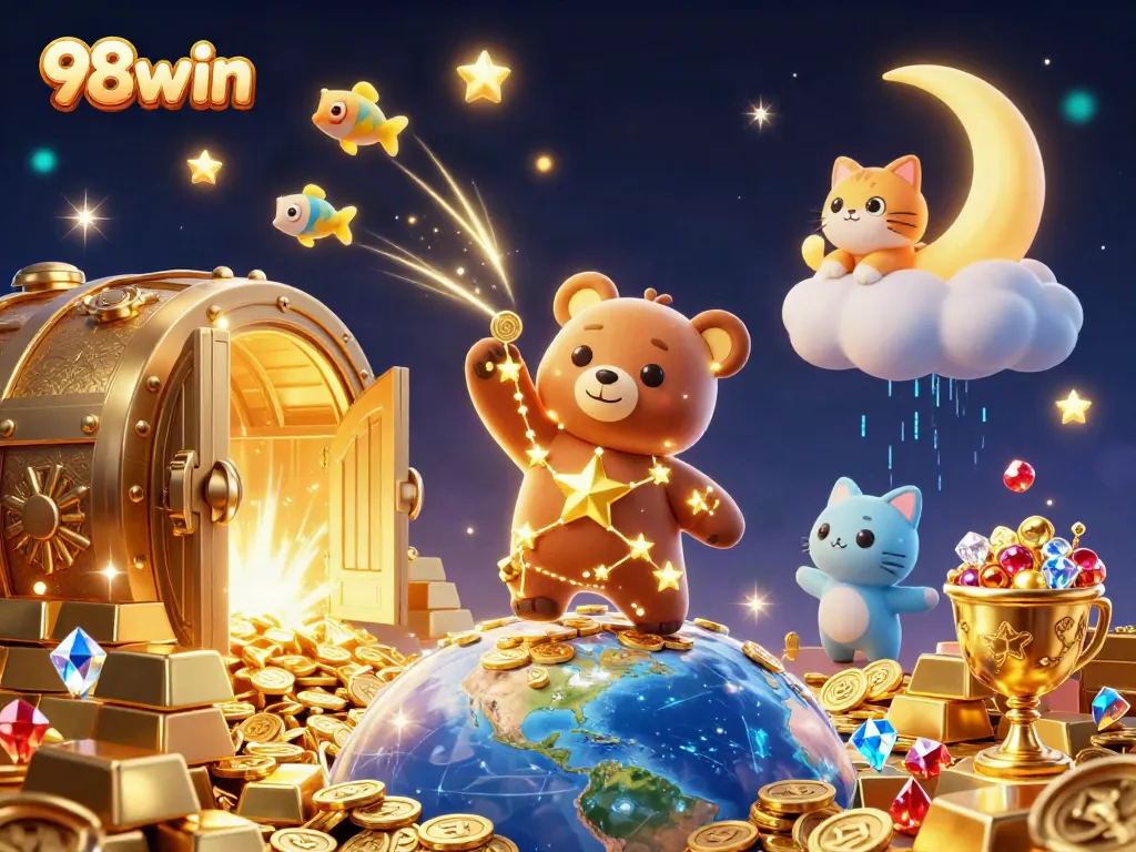 Experience the thrill of winning with 98win's vibrant casino adventure featuring golden treasures.