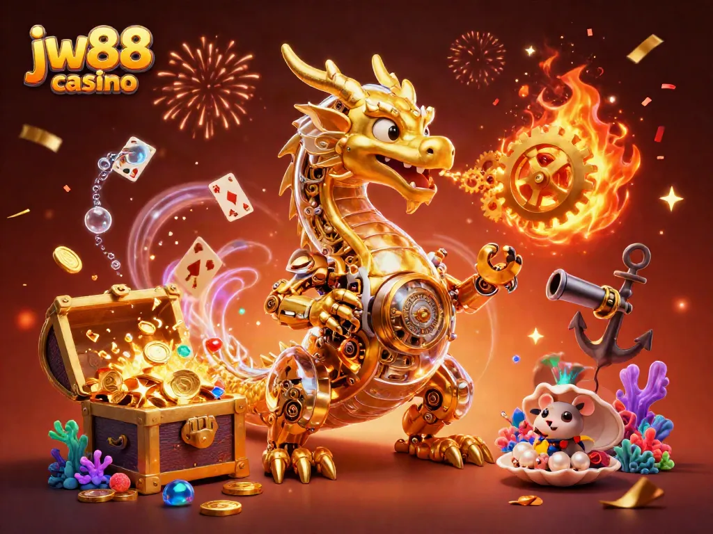 Engage in thrilling gameplay at jw88 casino with an enchanting dragon and gold treasures.