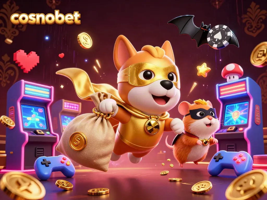 Experience excitement with Cosmobet's vibrant gaming adventure in a dynamic casino-themed illustration.