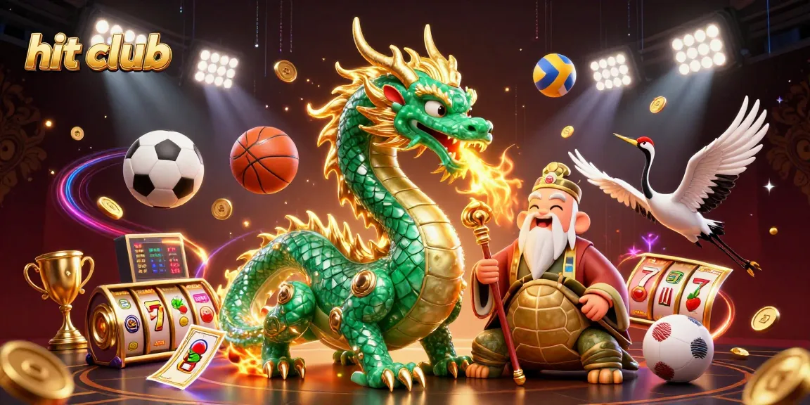 Hit club scene featuring a jade dragon, turtle sage, lucky cranes, and casino elements.