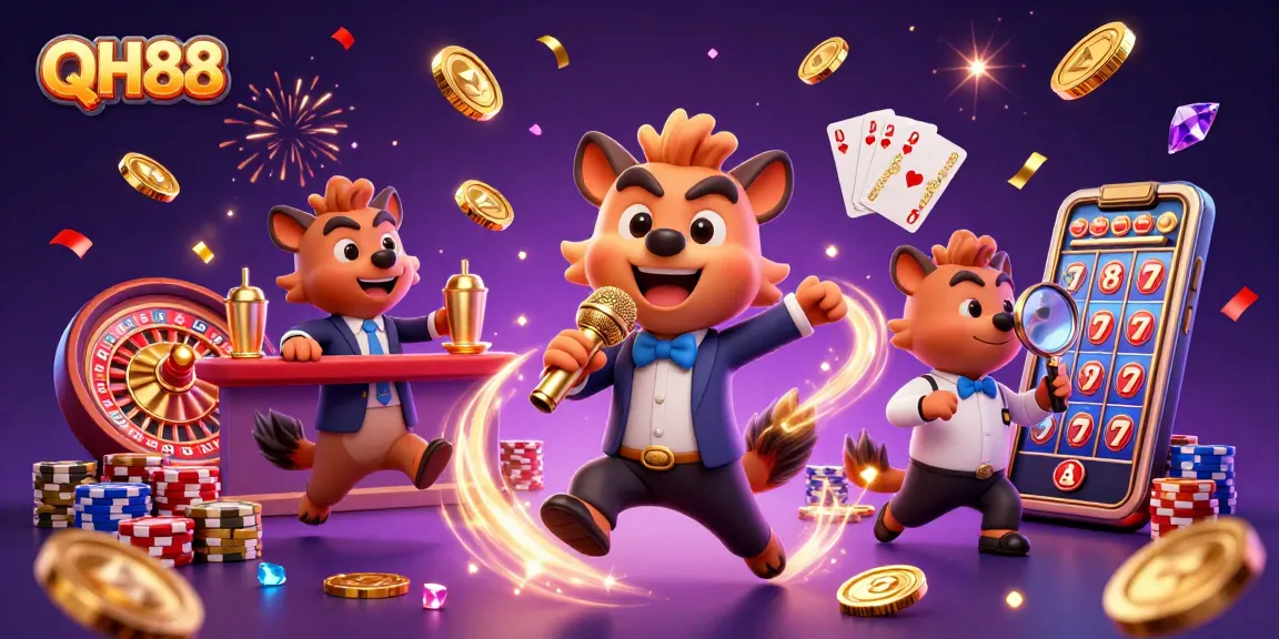 Players enjoying victory at QH88 casino with vibrant games and lively atmosphere.