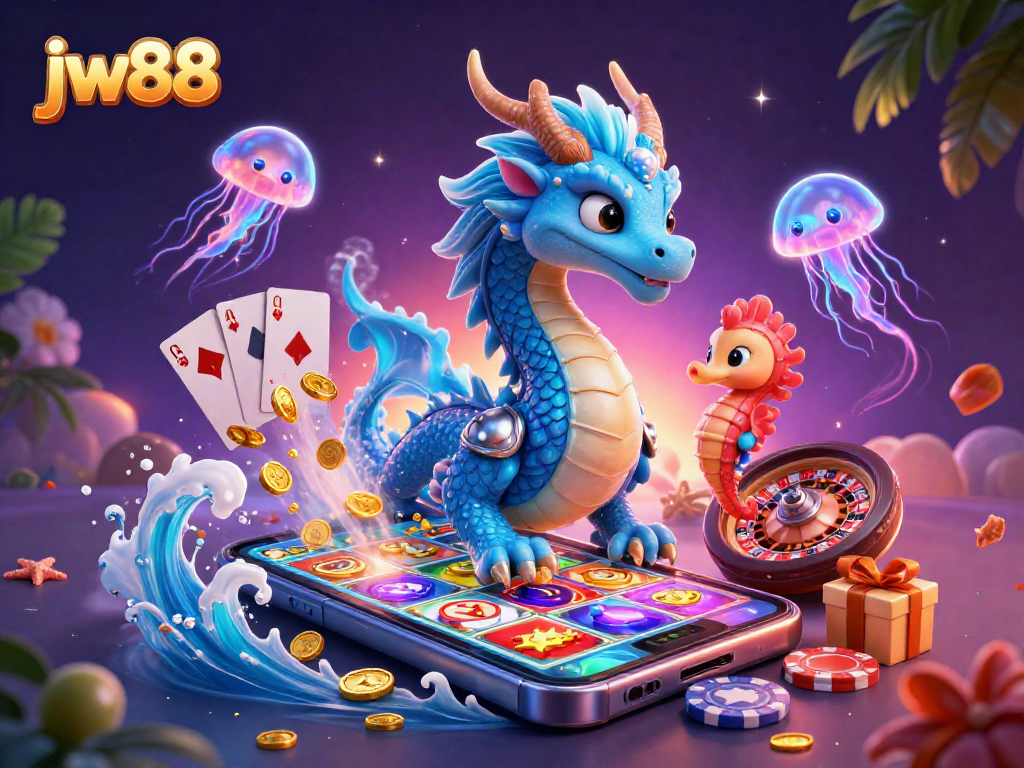 Experience thrilling wins at jw88, featuring a vibrant underwater casino scene with magical characters.