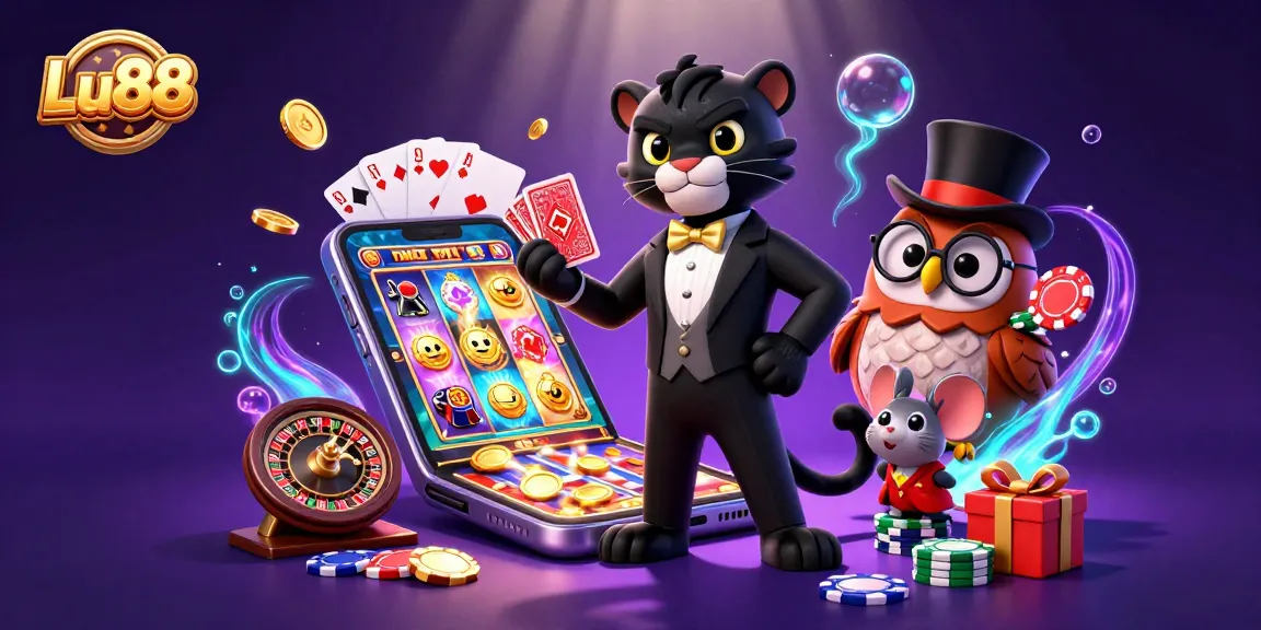 Lu88 showcases exciting gameplay with a panther dealer, roulette, and vibrant casino elements.