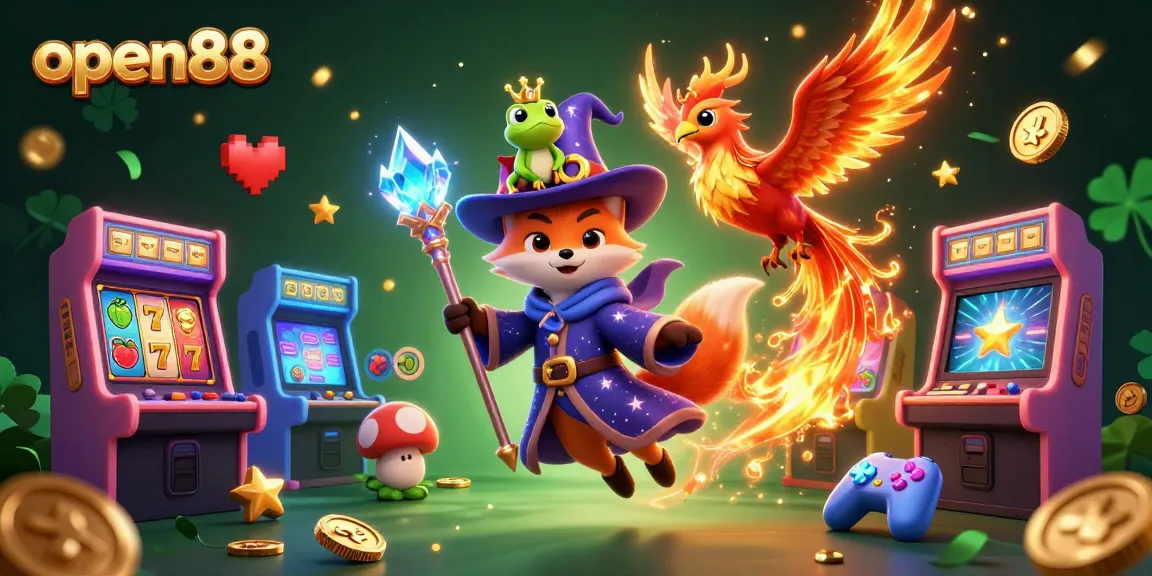 Experience the slot excitement of open88 with vibrant wizard characters in an enchanting casino scene.