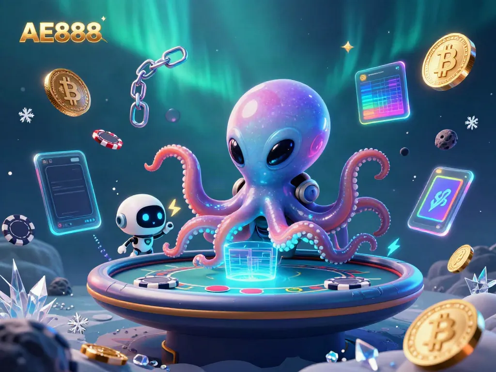 Engage with AE888's vibrant casino universe featuring alien poker action and cryptocurrency elements.