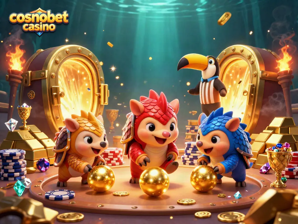 Engage in thrilling action at cosmobet casino with pangolins bowling through poker chips.