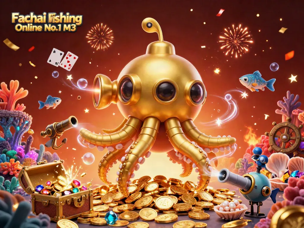 Experience fun with Fachai Fishing Online No.1 M3 in this colorful 3D scene of underwater treasures and mechanical fish.