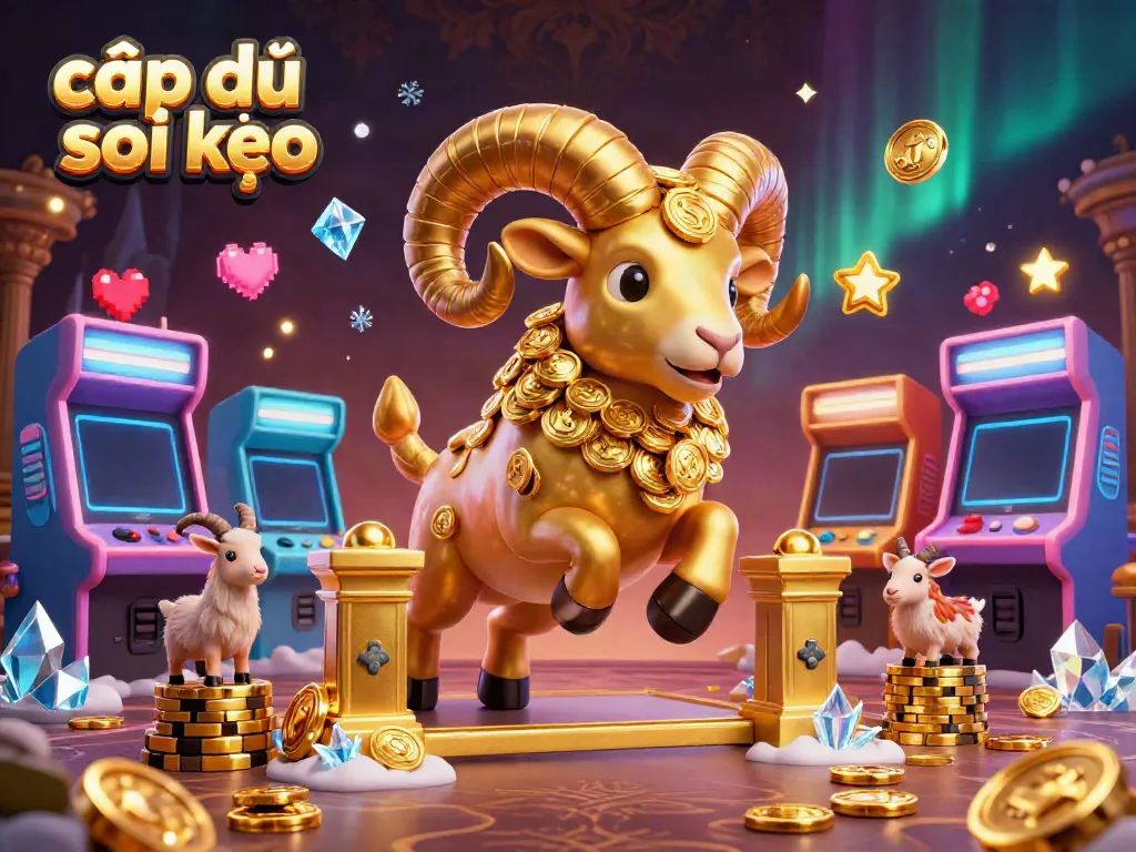 Engaging illustration of cập nhật soi kèo featuring a golden ram charging through a gate surrounded by casino game elements.