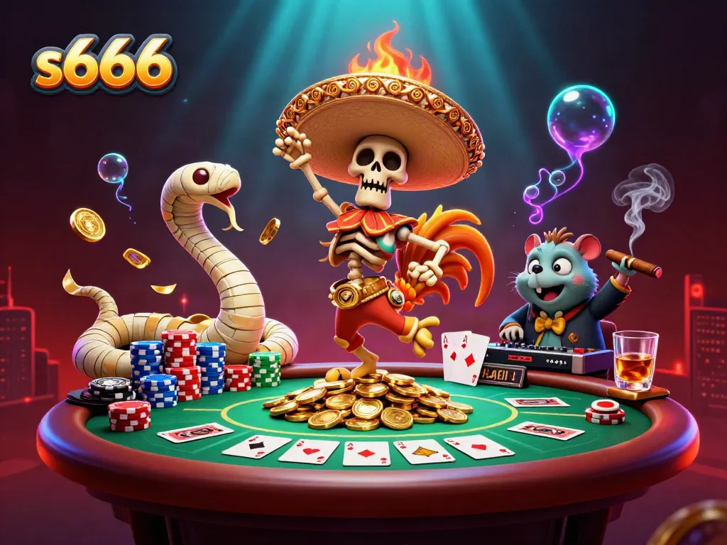 Experience the thrilling world of s666 gambling with vibrant characters in a dynamic 3D casino scene.
