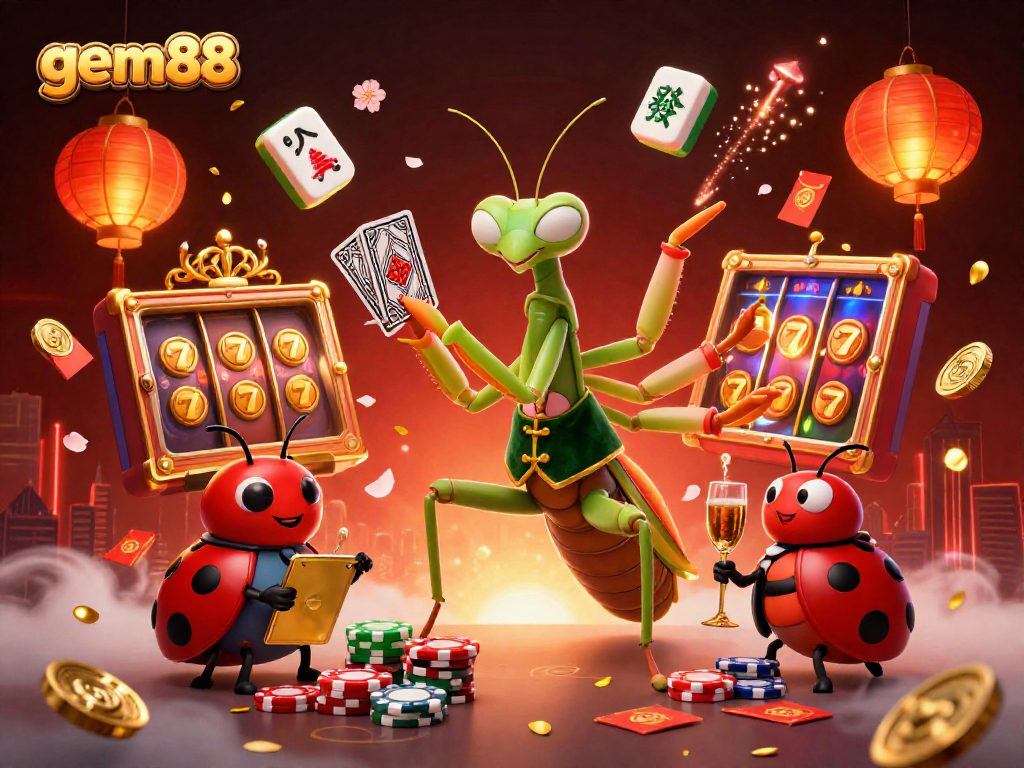 Experience thrilling gameplay with gem88's vibrant casino scene featuring charismatic characters and dynamic game elements.