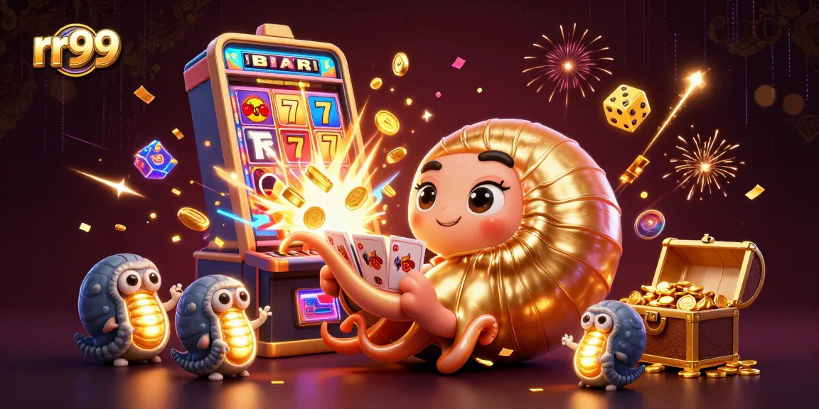 Play exciting games at rr99 with vibrant colors, spinning slot machines, and a magical casino atmosphere.