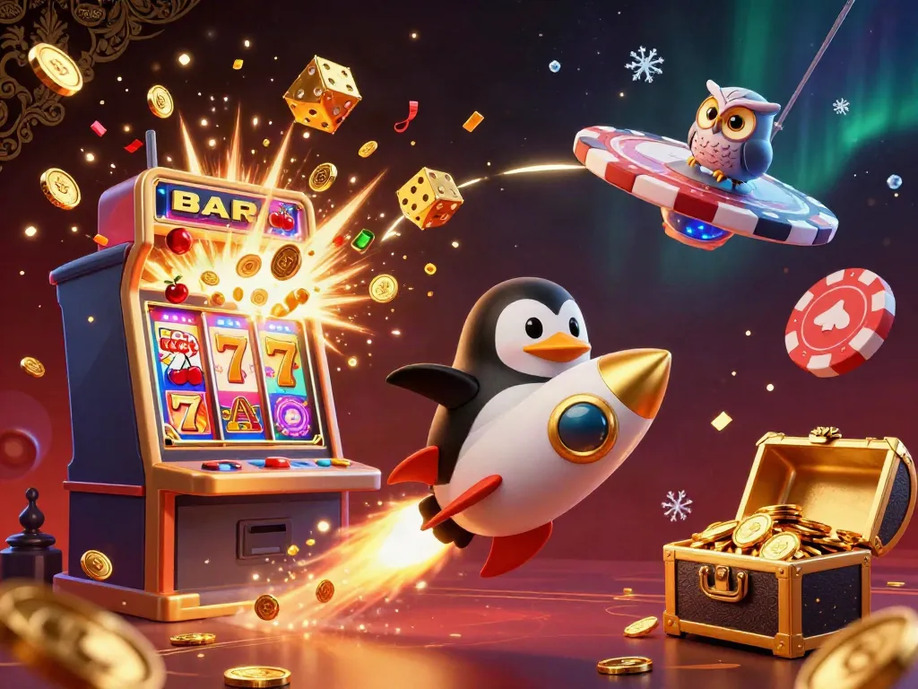 Experience the vibrant action of cm88seo with a dynamic, 3D casino scene featuring a golden penguin and exciting game elements.