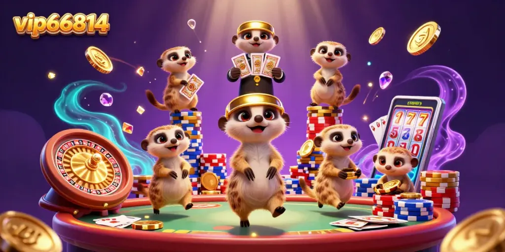 Experience thrilling gameplay at vip66814 with a vibrant meerkat casino scene full of action and excitement.