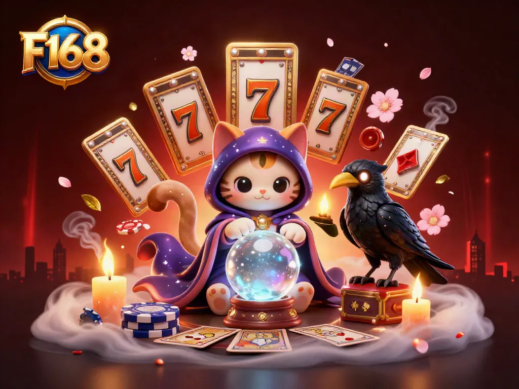 Engage with the F168 world of luck and fortune through this vibrant casino-themed illustration.