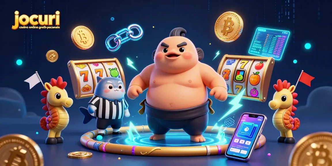 Joacă jocuri casino online gratis păcănele într-un peisaj animat plin de simboluri de jackpot și fructe.