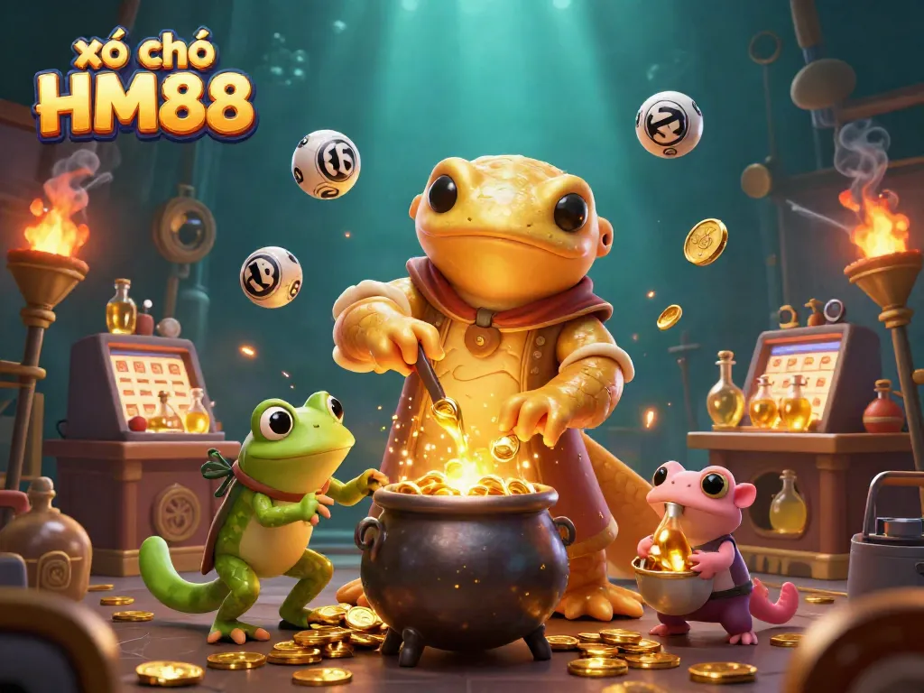 Engage in the exciting world of xổ số HM88 with dynamic lottery elements, featuring golden alchemists and rich visuals.