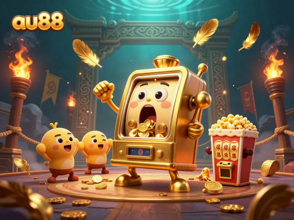 Experience the excitement of au88 as a golden slot machine hits the jackpot, surrounded by cheering baby slots.