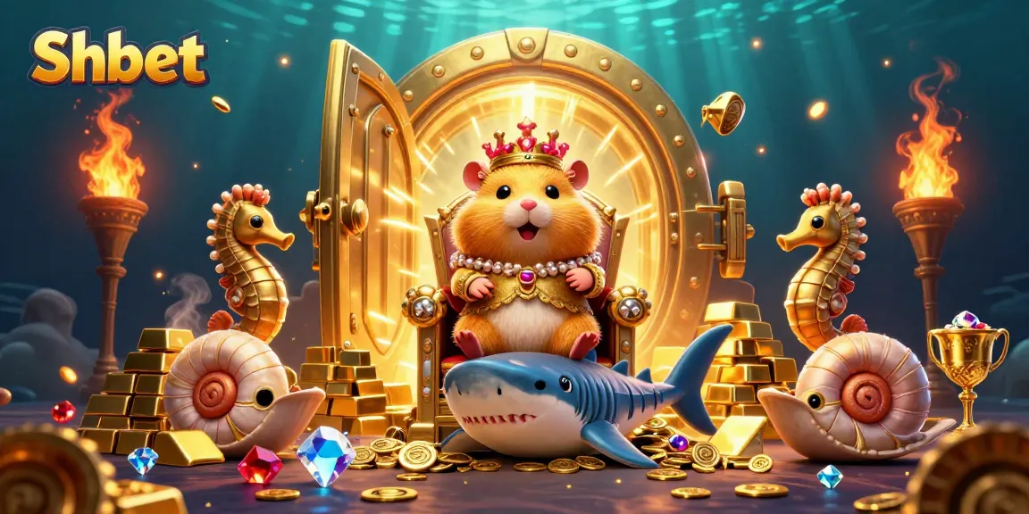 Experience an exhilarating Shbet adventure with a golden hamster king amid treasures and royal seahorse guards.