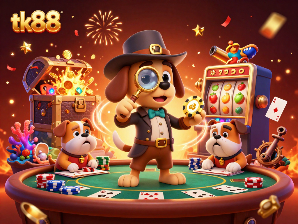 tk88 ignites excitement with a vibrant poker scene featuring animated characters and casino action.